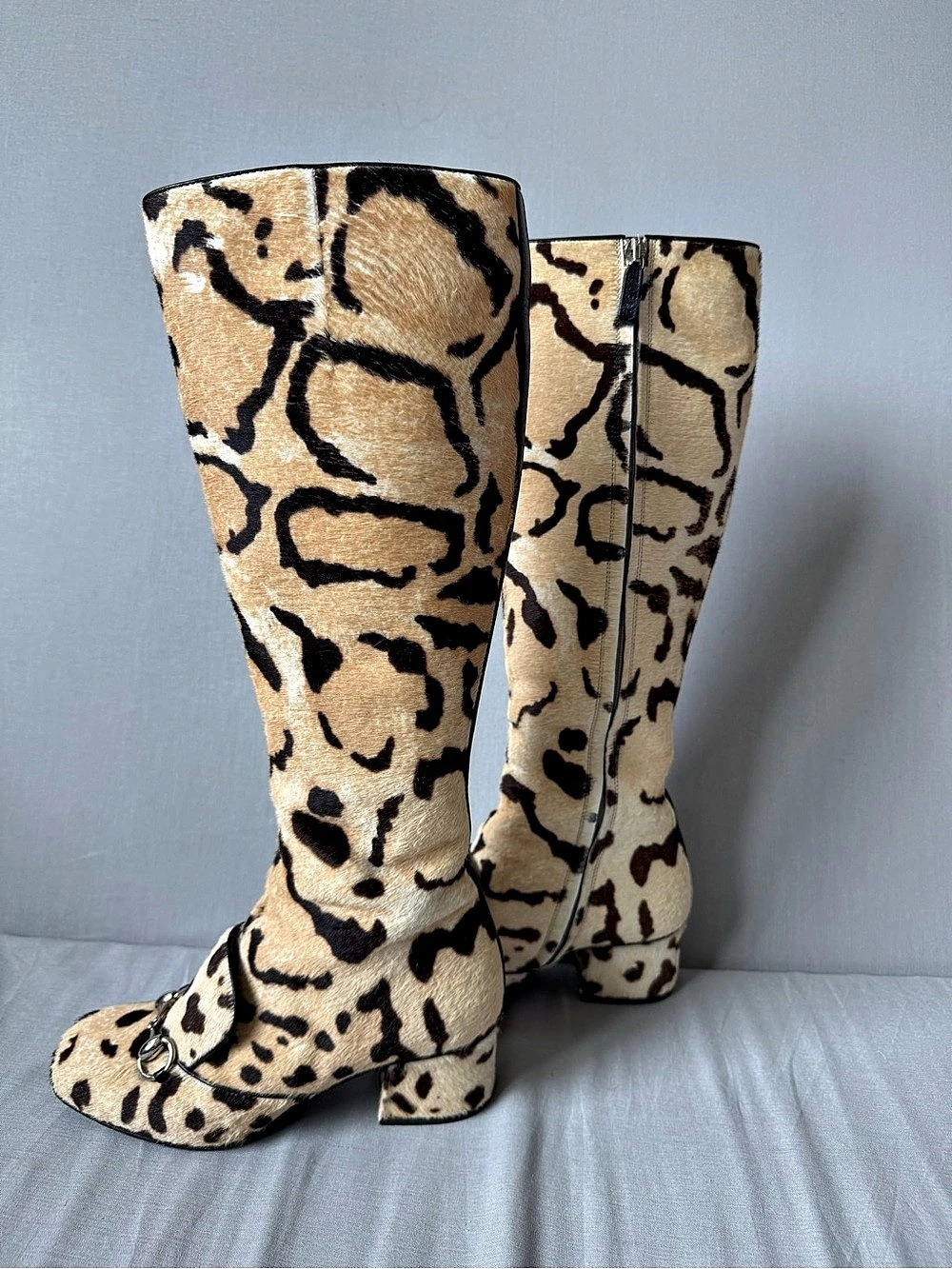 Gucci Leopard Print Pony Hair Lilian Horsebit Knee High Boots FW 2014 Runway - Picture 5 of 13